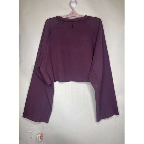 FREE PEOPLE MOVEMENT Cropped Sweatshirt w/ Yellow Rose Logo - Plum - Large [NWT] - Picture 3 of 8